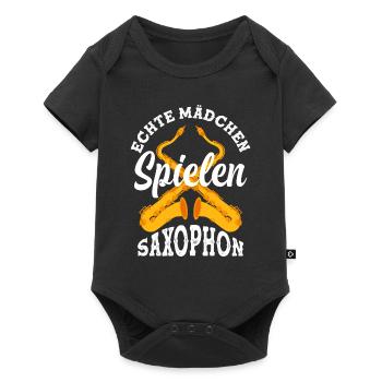 Echte Mädchen Spielen Saxophon - Baby Premium Kurzarmbody - Schwarz - Vorne