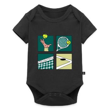 Tennisspieler Geschenk Comic Tennis Turnier Pokal - Baby Premium Kurzarmbody - Schwarz - Vorne