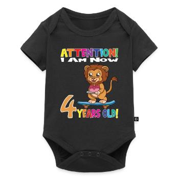 Anniversaire Lion J'ai maintenant 4 ans - Body à manches courtes Premium Bébé - noir - Devant