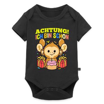 Achtung Ich Bin Schon 3 Tier Geburtstag Affe - Baby Premium Kurzarmbody - Schwarz - Vorne