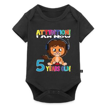 Anniversaire Lion J'ai maintenant 5 ans - Body à manches courtes Premium Bébé - noir - Devant