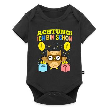 Achtung Ich Bin Schon 1 Geburtstag Eule - Baby Premium Kurzarmbody - Schwarz - Vorne