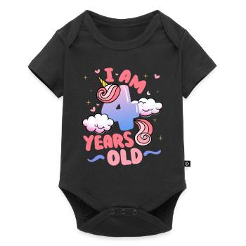 I am 4 years old | Unicorn theme | 4. - Baby Premium short-sleeve bodysuit - black - Front