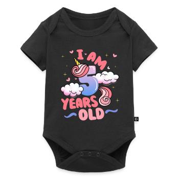 I am 5 years old | Unicorn theme | 5. - Baby Premium short-sleeve bodysuit - black - Front