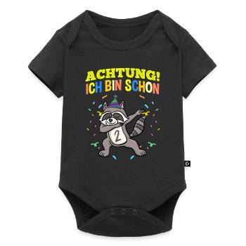 Achtung Ich Bin Schon 2 Geburtstag Waschbär - Baby Premium Kurzarmbody - Schwarz - Vorne