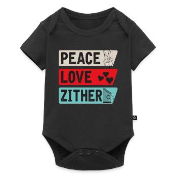 Peace Love Zither Music Instrument - Baby Premium Kurzarmbody - Schwarz - Vorne