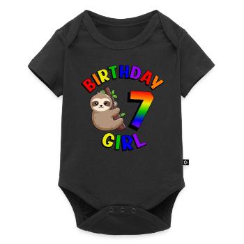 Geburtstag 7 Mädchen Niedliches Baby Faultier - Baby Premium Kurzarmbody - Schwarz - Vorne