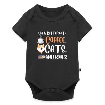 Life is better with a Coffee Cats and Books Cat - Baby Premium short-sleeve bodysuit - black - Front