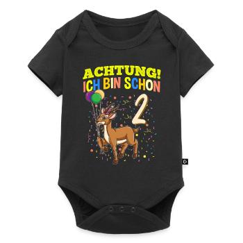 Achtung Ich Bin Schon 2 Geburtstag Gazelle - Baby Premium Kurzarmbody - Schwarz - Vorne