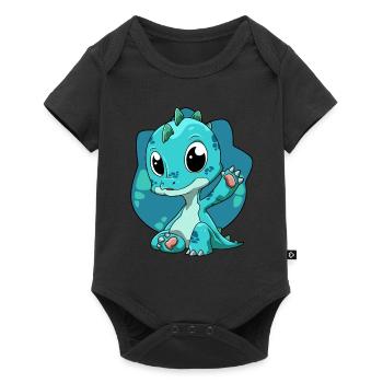 Niedlicher Dino Dinosaurier Kinder - Baby Premium Kurzarmbody - Schwarz - Vorne