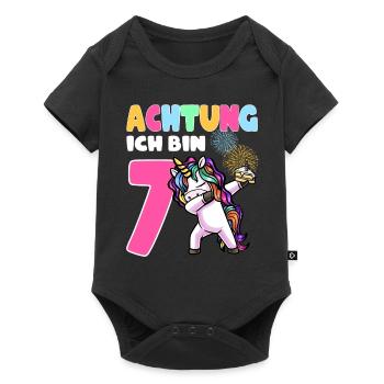 Siebter Geburtstag Mädchen 7 Jahre - Baby Premium Kurzarmbody - Schwarz - Vorne