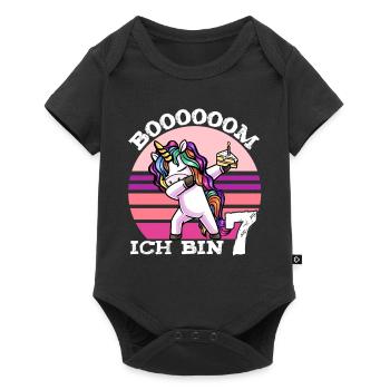 Siebter Geburtstag Mädchen 7 Jahre - Baby Premium Kurzarmbody - Schwarz - Vorne