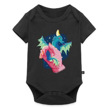 Dragon Baby Haustier Süßes Fantasie -Aquarellmaler - Baby Premium Kurzarmbody - Schwarz - Vorne