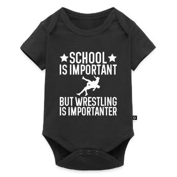 Schule Ist Wichtig Aber Wrestling Ist Wichtiger - Baby Premium Kurzarmbody - Schwarz - Vorne