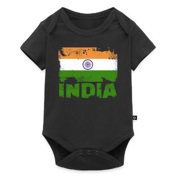 Indien Flagge Vintage Distressed Indian Grunge Tra - Baby Premium Kurzarmbody - Schwarz - Vorne