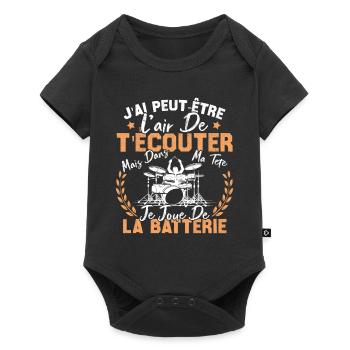 Dans Ma Tête Je Joue De La Batterie Batteur Cadeau - Body à manches courtes Premium Bébé - noir - Devant