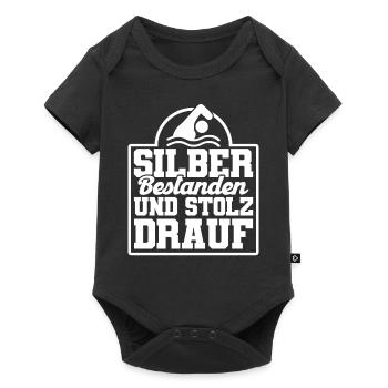 Silber Schwimmer Prüfung Silber Schwimmabzeichen - Baby Premium Kurzarmbody - Schwarz - Vorne