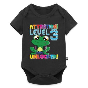 Niveau 3 Anniversaire de jeu débloqué - Body à manches courtes Premium Bébé - noir - Devant