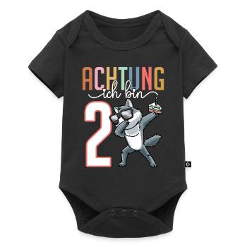 2. Geburtstag Mädchen 2 Jahre Wolf - Baby Premium Kurzarmbody - Schwarz - Vorne