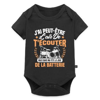 Dans Ma Tête Je Joue De La Batterie Batteur Cadeau - Body à manches courtes Premium Bébé - noir - Devant