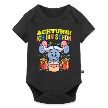 Achtung Ich Bin Schon 3 Geburtstag Gnu - Baby Premium Kurzarmbody - Schwarz - Vorne