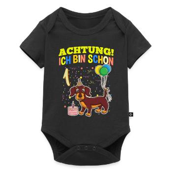 Achtung Ich Bin Schon 1 Tier Geburtstag Dackel - Baby Premium Kurzarmbody - Schwarz - Vorne