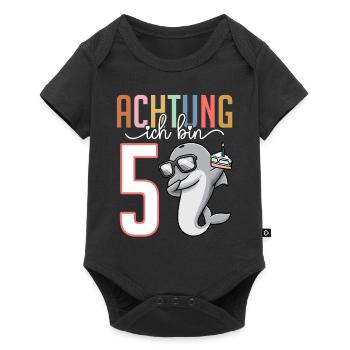 5. Geburtstag Junge Mädchen 5 Jahre Delfin - Baby Premium Kurzarmbody - Schwarz - Vorne