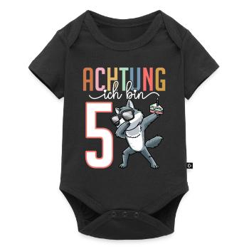 5. Geburtstag Junge Mädchen 5 Jahre Wolf - Baby Premium Kurzarmbody - Schwarz - Vorne