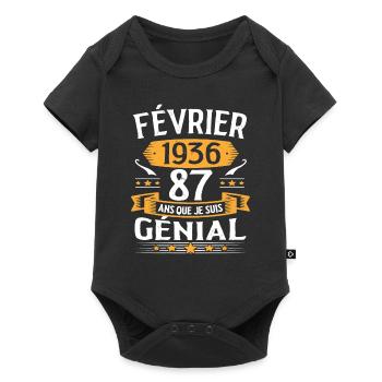 Février 1936 87 Ans Anniversaire Vintage Cadeau - Body à manches courtes Premium Bébé - noir - Devant