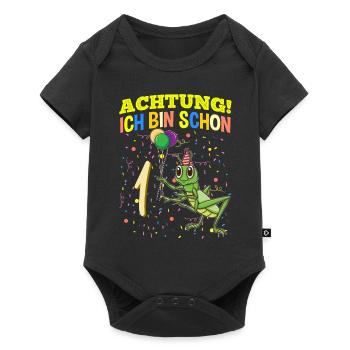 Achtung Ich Bin Schon 1 Tier Geburtstag Grashüpfer - Baby Premium Kurzarmbody - Schwarz - Vorne