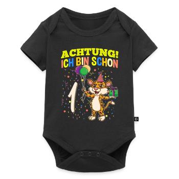 Achtung Ich Bin Schon 1 Tier Geburtstag Leopard - Baby Premium Kurzarmbody - Schwarz - Vorne