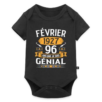 Février 1927 96 Ans Anniversaire Vintage Cadeau - Body à manches courtes Premium Bébé - noir - Devant