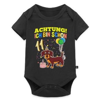 Achtung Ich Bin Schon 11 Tier Geburtstag Dackel - Baby Premium Kurzarmbody - Schwarz - Vorne