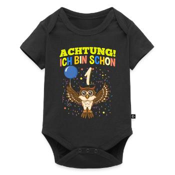Achtung Ich Bin Schon 1 Safari Geburtstag Eule - Baby Premium Kurzarmbody - Schwarz - Vorne