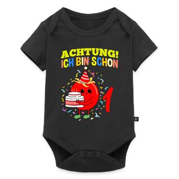Achtung Ich Bin Schon 1 Geburtstag Tomate - Baby Premium Kurzarmbody - Schwarz - Vorne