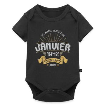 Anniversaire 1942 81 Ans Janvier Cadeau Vintage - Body à manches courtes Premium Bébé - noir - Devant