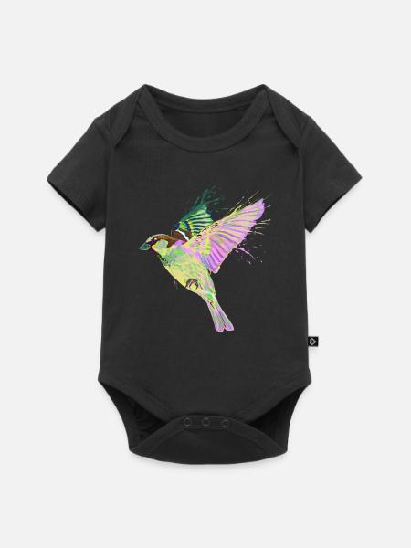 Flying House Sparrow Splash Oiseau Moineau - Body à manches courtes Premium Bébé - noir