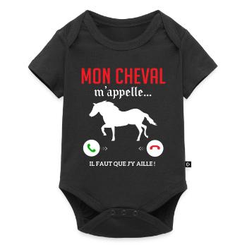Mon cheval m'appelle faut quẹ j’y aille T-shirt - Body à manches courtes Premium Bébé - noir - Devant