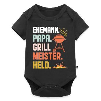 Ehemann Papa Grillmeister Held Retro - Baby Premium Kurzarmbody - Schwarz - Vorne