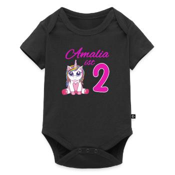 Kindergeburtstag 2 Jahre Mädchen Name Amalia - Baby Premium Kurzarmbody - Schwarz - Vorne