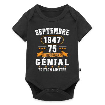 75 Ans Anniversaire Vintage Né(e) Septembre 1947 - Body à manches courtes Premium Bébé - noir - Devant