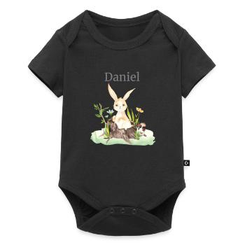 Waldtier Reh Hase Igel Blumen Name Daniel - Baby Premium Kurzarmbody - Schwarz - Vorne