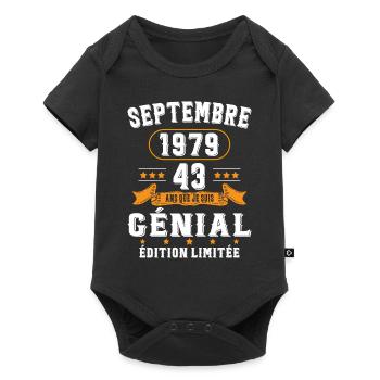43 Ans Anniversaire Vintage Né(e) Septembre 1979 - Body à manches courtes Premium Bébé - noir - Devant
