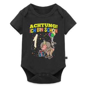 Achtung Ich Bin Schon 1 Tier Geburtstag Pavian - Baby Premium Kurzarmbody - Schwarz - Vorne