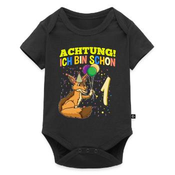 Achtung Ich Bin Schon 1 Tier Geburtstag Schakal - Baby Premium Kurzarmbody - Schwarz - Vorne