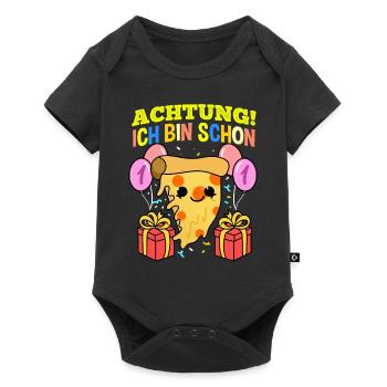 Achtung Ich Bin Schon 1 Geburtstag Pizza - Baby Premium Kurzarmbody - Schwarz - Vorne