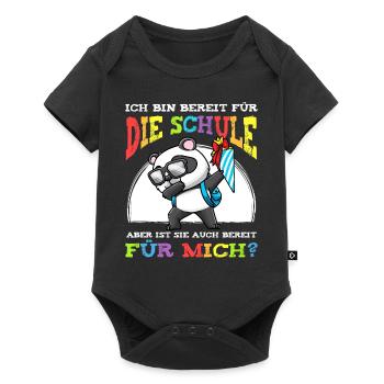 Schulkind Einschulung Panda - Baby Premium Kurzarmbody - Schwarz - Vorne