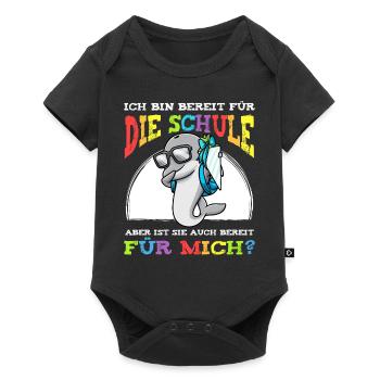 Schulkind Einschulung Delfin - Baby Premium Kurzarmbody - Schwarz - Vorne