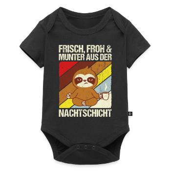 Frisch froh und munter aus der Nachtschicht! Pfleg - Baby Premium Kurzarmbody - Schwarz - Vorne