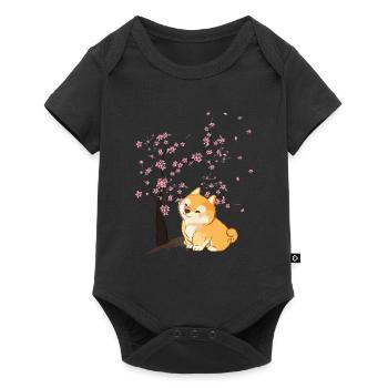 Kirschblüte Japan Japanisch Kunst Kawaii Shiba Inu - Baby Premium Kurzarmbody - Schwarz - Vorne